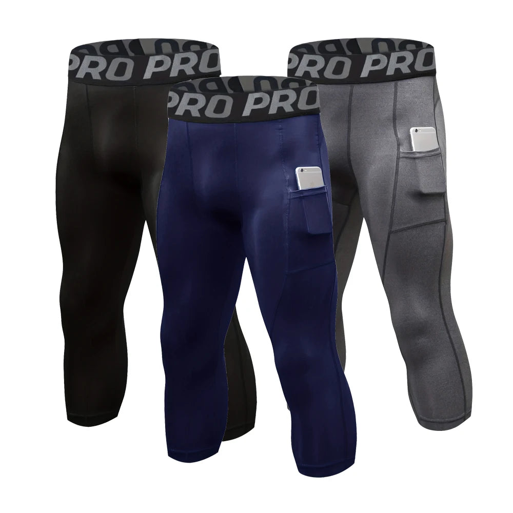 3/4 Compression Pants Quick Drying Gym Workout Leggings Basketball Running Athletic Sports Training Base Layer Bottoms